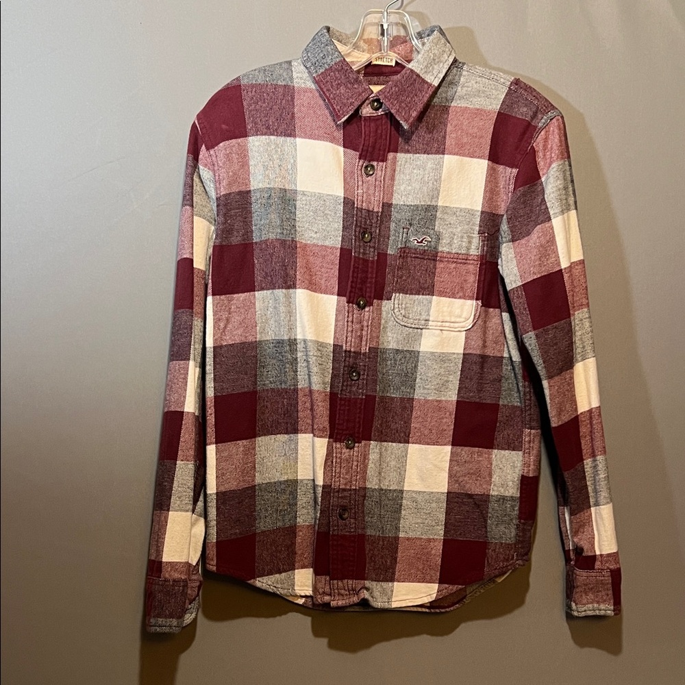 Hollister Red and Gray Checkered Button Down Shirt